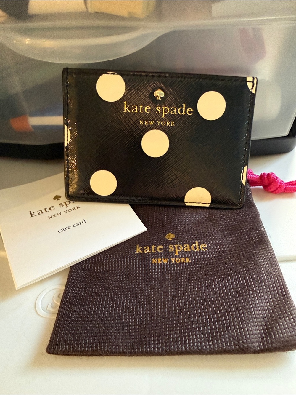 kate spade Black Wallet with Cream Polka Dots and Gold Logo